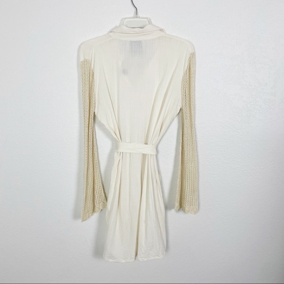 Stella Pardot Paris Crochet Long Sleeve Button Front Dress Cream Small Casual - Picture 2 of 6